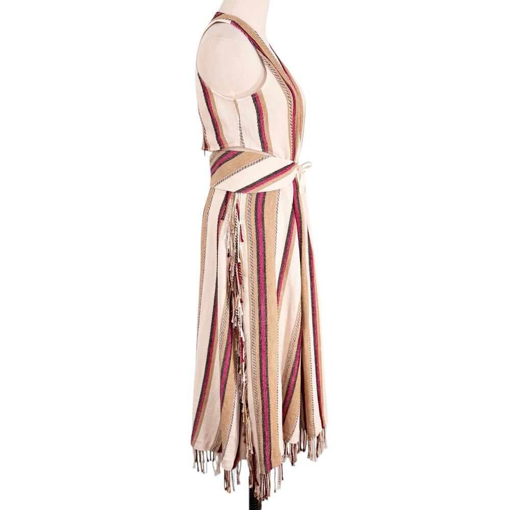 Ulla Johnson Caterina Maxi Dress Cream Linen Striped Cut Out Fringe Boho Size 6 - Picture 6 of 16